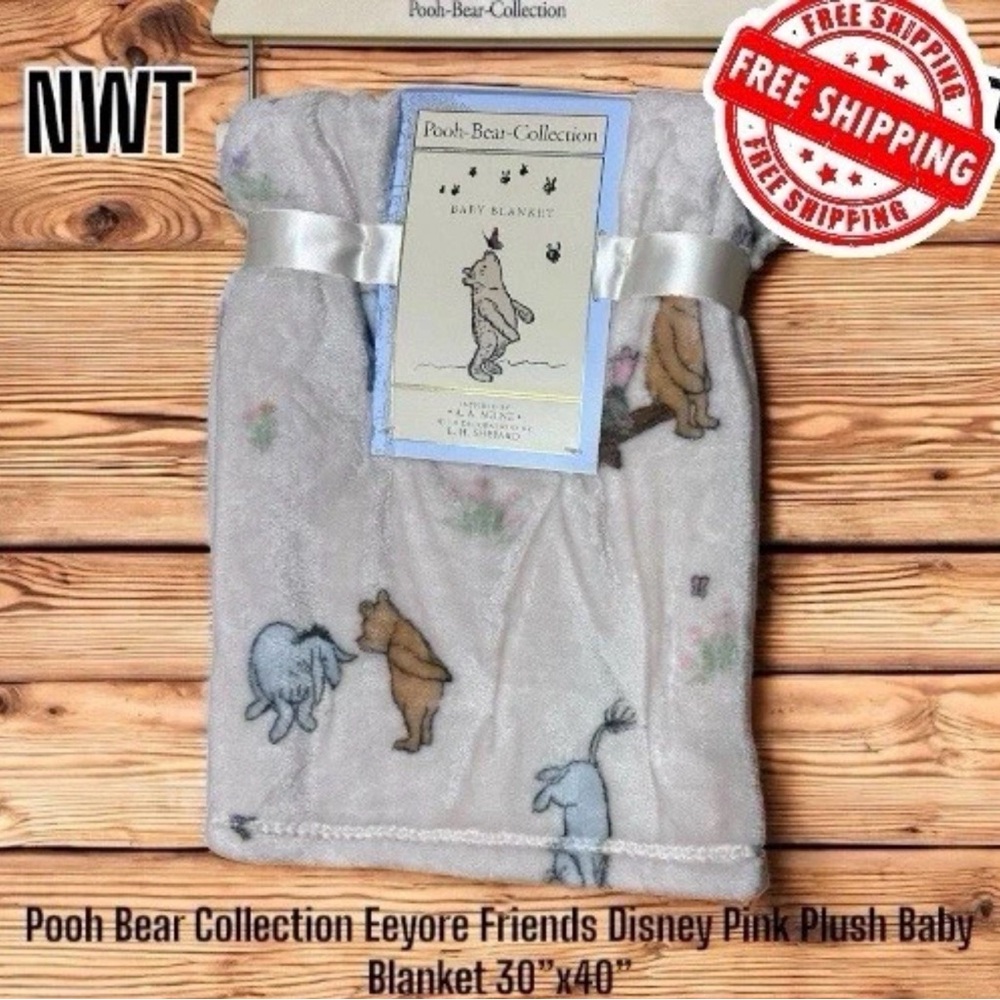 Winnie the Pooh Bear Collection Eeyore Disney Pink Plush Baby Blanket 30”x40”